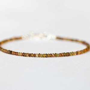 Petro Tourmaline Bracelet, Delicate Brown Gold Gemstone Beaded Bracelet, Petro Tourmaline Jewelry, Sterling Silver Rose Gold Fill