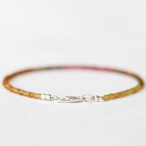 Petro Tourmaline & Padparadscha Sapphire Bracelet, Delicate Multi Gemstone Ombre Beaded Stacking Bracelet, Petro Tourmaline Jewelry
