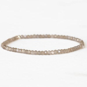 Gray Moonstone Stretch Bracelet, Beaded Delicate Gray Elastic Stacking Bracelet, Faceted Moonstone Jewelry, June Birthstone