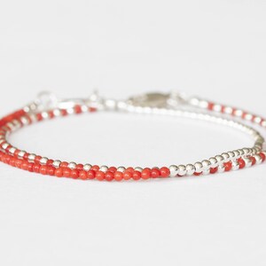 Dainty Italian Coral Bracelet with Sterling Silver, Yellow or Rose Gold Filled, Genuine Untreated Coral