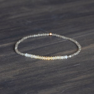 Grey Moonstone with Pastel Opal Stretch Bracelet, Dainty Beaded Gemstone Jewelry