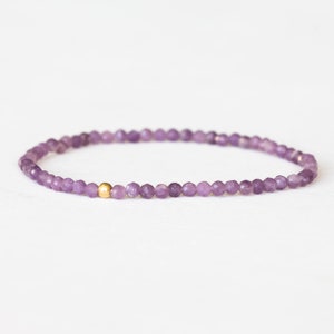 Lepidolite Stretch Bracelet, Dainty Beaded Purple Gemstone Jewelry