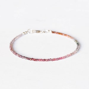 Dainty Spinel Bracelet, Delicate Multi Colored Gemstone Ombre Beaded Stacking Jewelry