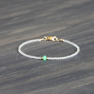Dainty Clear Quartz Bracelet with Chrysoprase, Beaded Genuine Gemstone Jewelry