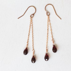 Garnet Drop Dangle Earrings, Red Gemstone Jewelry, Delicate Sterling Silver or Rose Gold Filled Earrings, January Birthstone