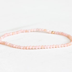 Dainty Pink Opal Stretch Bracelet, Ultra Delicate Beaded Pink Gemstone Jewelry
