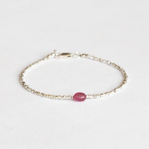 Dainty Fine Silver Bracelet with Pink Sapphire, Skinny Karen Hill Tribe Silver Stacking Bracelet