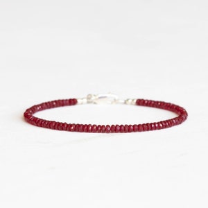 Dainty Ruby Bracelet, Genuine July Birthstone Beaded Jewelry