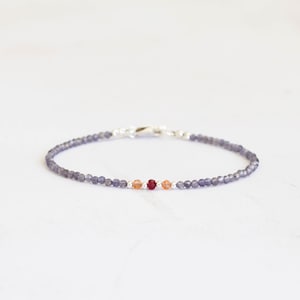 Dainty Iolite Bracelet with Sunstone and Ruby
