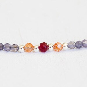 Dainty Iolite Bracelet with Sunstone and Ruby