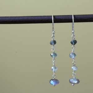 Labradorite & Moss Aquamarine Earrings, Simple Delicate Gemstone Dangle Earrings, Moss Aquamarine Jewelry, Sterling Silver, Rose Gold Filled