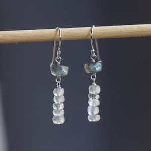Ceylon Moonstone & Labradorite Earrings, Moonstone Dangle Earrings, Simple Moonstone Earrings, Rose Gold Filled or Sterling Silver