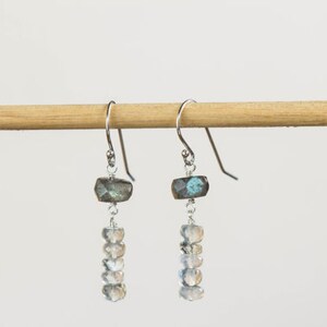 Ceylon Moonstone & Labradorite Earrings, Moonstone Dangle Earrings, Simple Moonstone Earrings, Rose Gold Filled or Sterling Silver