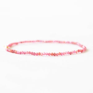 Rhodochrosite Stretch Bracelet, Ultra Dainty Beaded Pink Gemstone Jewelry, Small Faceted Beads on Stretchy Elastic