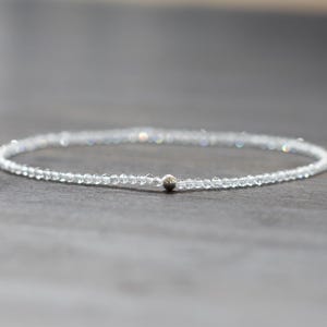 Dainty Rainbow Moonstone Bracelet, Delicate Beaded Blue Flash Jewelry, June Birthstone Crystal Gift