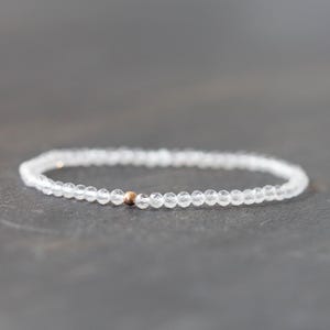 Dainty Rose Quartz Bracelet, Pale Pink Gemstone Jewelry, Delicate Beaded Stretch Bracelet