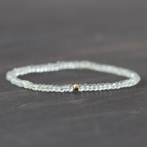 Prasiolite Stretch Bracelet, Dainty Beaded Light Green Gemstone Jewelry, Green Amethyst