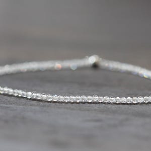 Dainty Rainbow Moonstone Bracelet, Delicate Beaded Blue Flash Jewelry, June Birthstone Crystal Gift
