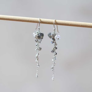 Multi Gemstone Cluster Dangle Earrings, Labradorite & Rainbow Moonstone, Delicate Sterling Silver or Gold Filled Earrings, Rose Gold Filled
