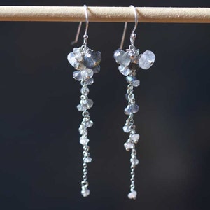 Multi Gemstone Cluster Dangle Earrings, Labradorite & Rainbow Moonstone, Delicate Sterling Silver or Gold Filled Earrings, Rose Gold Filled