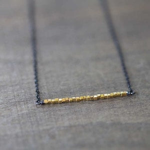 Delicate Gold Vermeil Bar Necklace on Oxidized Sterling Chain, Minimal Everyday Necklace, Mixed Metals Necklace, Simple Bar Necklace