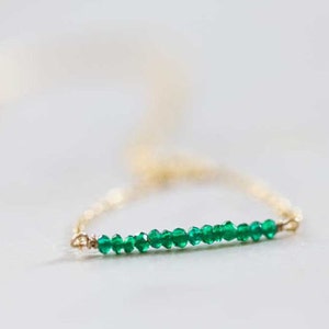 Chrome Green Tourmaline Bar Necklace on Rose Gold Filled, Oxidized Sterling or Sterling Silver Chain, Delicate Green Bar Layering Necklace