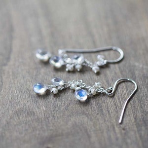 Rainbow Moonstone & Pearl Earrings, Delicate Dangle Earrings, Moonstone Jewelry, Rose Gold Filled or Sterling Silver, June Birthstone