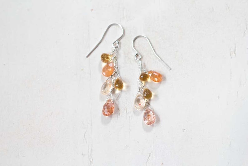 Sunstone & Citrine Dangle Earrings, Rose Gold Filled or Sterling Silver, Delicate Sunstone Jewelry, Citrine Earrings, Sunstone Earrings