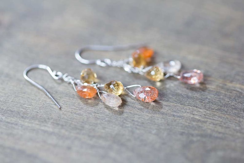 Sunstone & Citrine Dangle Earrings, Rose Gold Filled or Sterling Silver, Delicate Sunstone Jewelry, Citrine Earrings, Sunstone Earrings