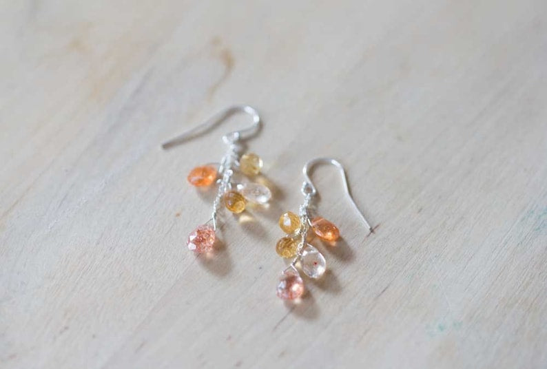 Sunstone & Citrine Dangle Earrings, Rose Gold Filled or Sterling Silver, Delicate Sunstone Jewelry, Citrine Earrings, Sunstone Earrings