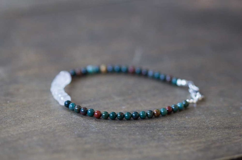 Bloodstone Bracelet with Rainbow Moonstone, Multi Gemstone Bracelet, Moonstone Jewelry, Sterling Silver Rose Gold Fill, Bloodstone Jewelry
