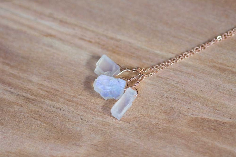 Rough Moonstone Necklace on Sterling Silver or Rose Gold Filled Chain, Gemstone Cluster Necklace, Raw Rainbow Moonstone Jewelry, Oxidized