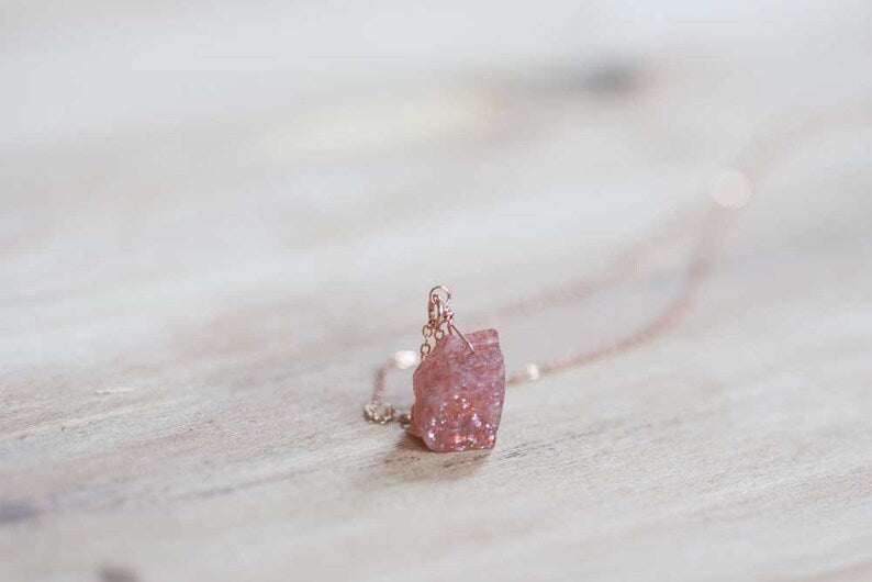 Raw Sunstone Necklace on Sterling Silver or Rose Gold Filled Chain, Rough Sunstone Pendant, Oxidized Silver Jewelry