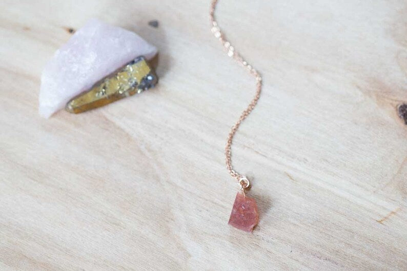 Raw Sunstone Necklace on Sterling Silver or Rose Gold Filled Chain, Rough Sunstone Pendant, Oxidized Silver Jewelry