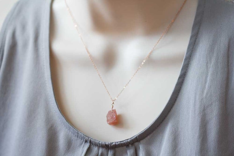 Raw Sunstone Necklace on Sterling Silver or Rose Gold Filled Chain, Rough Sunstone Pendant, Oxidized Silver Jewelry