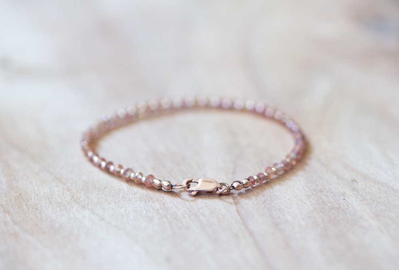 Dainty Peach Sapphire Bracelet with Rose Gold Fill or Sterling Silver, Peach Sapphire Jewelry
