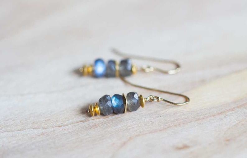 Labradorite Earrings on Sterling Silver or Gold Filled Earwires, Gemstone Dangle Stack Earrings, Labradorite Jewelry