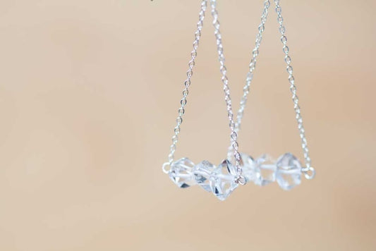 Herkimer Diamond Earrings, Delicate Crystal Quartz Chain Dangle Earrings, Herkimer Diamond Jewelry, Rose Gold Filled or Sterling Silver