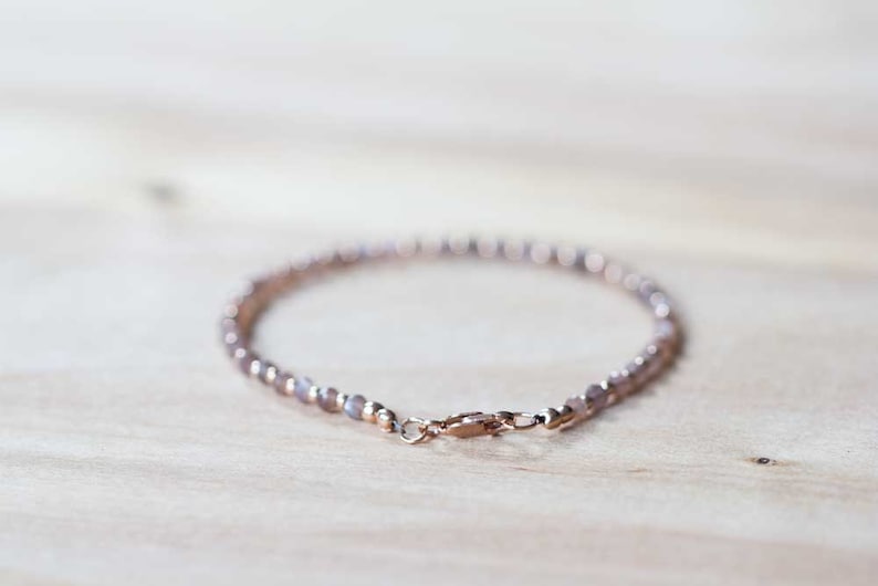 Chocolate Moonstone Bracelet with Rose Gold Fill or Sterling Silver, Delicate Gemstone Beaded Bracelet, Peach Brown Coffee Moonstone Jewelry