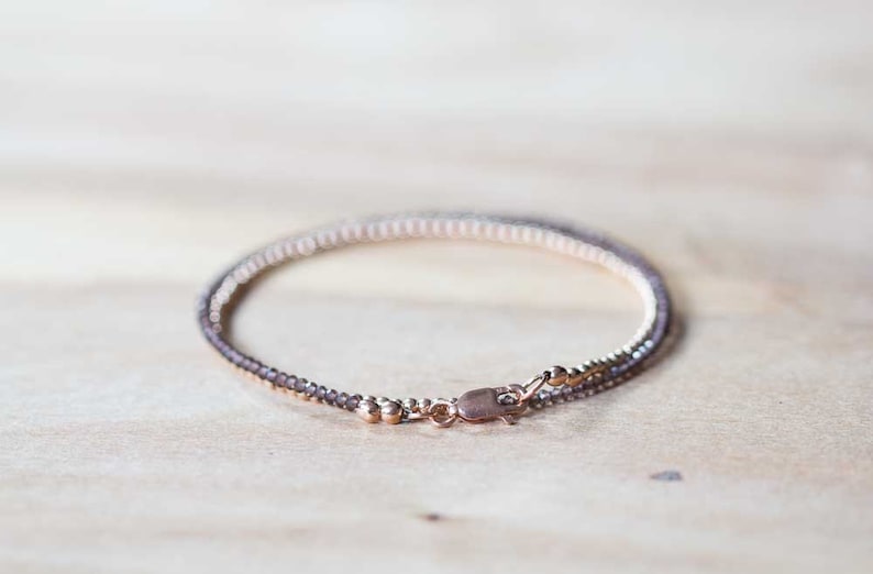Smoky Quartz Bracelet with Rose Gold Fill or Sterling Silver, Delicate Double Wrap Gemstone Bracelet, Smokey Quartz Jewelry, Choker Necklace