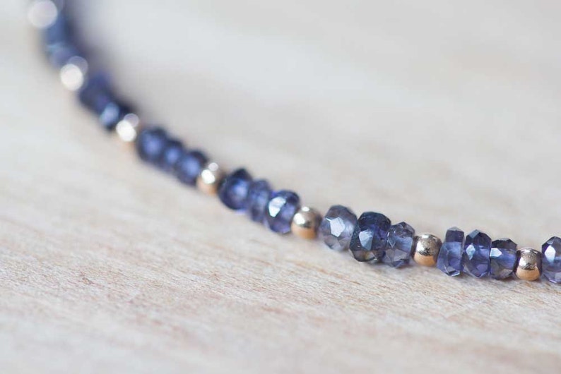 Delicate Iolite Bracelet with Rose Gold Fill or Sterling Silver, Delicate Gemstone Beaded Stacking Bracelet, Iolite Jewelry, Blue Gemstone
