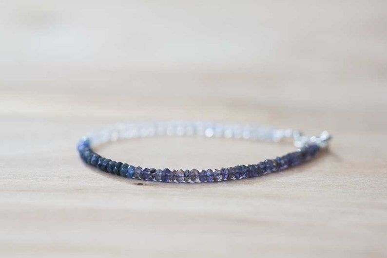 Rainbow Moonstone, Iolite & Sapphire Bracelet, Dainty Shaded Blue Sapphire Jewelry, Sterling Silver Rose Gold Fill Moonstone Bracelet