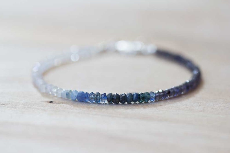 Rainbow Moonstone, Iolite & Sapphire Bracelet, Dainty Shaded Blue Sapphire Jewelry, Sterling Silver Rose Gold Fill Moonstone Bracelet