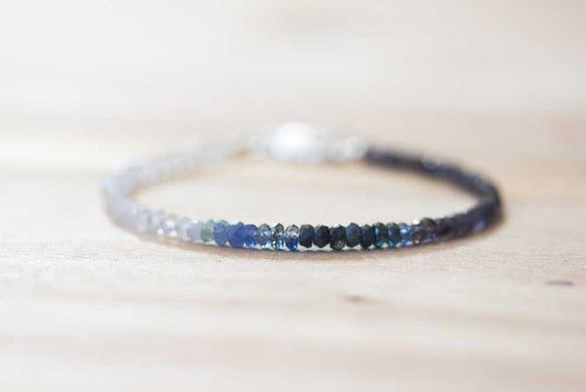 Rainbow Moonstone, Iolite & Sapphire Bracelet, Dainty Shaded Blue Sapphire Jewelry, Sterling Silver Rose Gold Fill Moonstone Bracelet