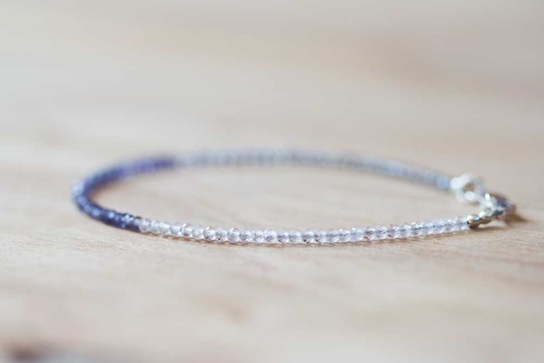 Ultra Dainty Iolite, Rainbow Moonstone & Labradorite Bracelet, Multi Gemstone Skinny Stacking Bracelet, Iolite Bracelet, Moonstone Jewelry