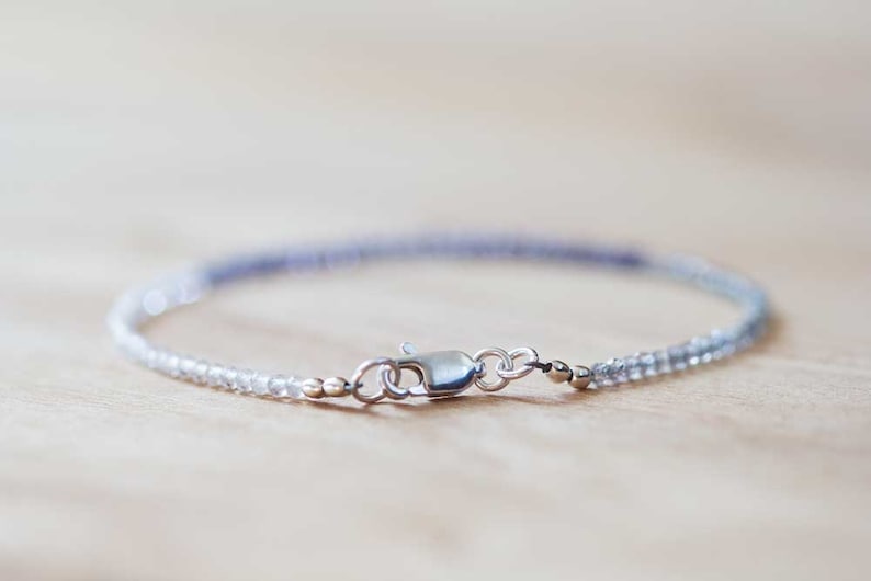 Ultra Dainty Iolite, Rainbow Moonstone & Labradorite Bracelet, Multi Gemstone Skinny Stacking Bracelet, Iolite Bracelet, Moonstone Jewelry