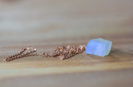 Raw Moonstone Necklace on Sterling Silver or Rose Gold Filled Chain, Raw Rainbow Moonstone Pendant, Rough Moonstone Jewelry, Oxidized Silver