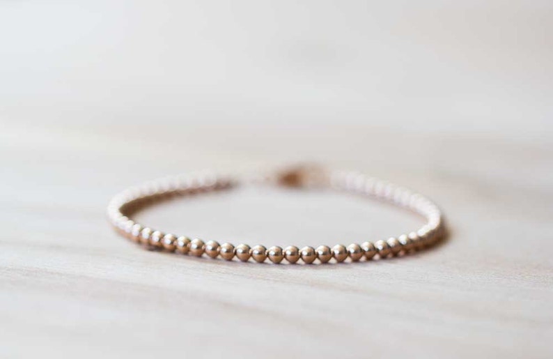 Rose Gold Filled Beaded Bracelet, Skinny Delicate Bracelet, Pink Gold Jewelry, Rose Gold Stacking Jewelry, 2mm or 3mm Beads, Stretch Elastic