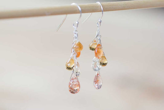 Sunstone & Citrine Dangle Earrings, Rose Gold Filled or Sterling Silver, Delicate Sunstone Jewelry, Citrine Earrings, Sunstone Earrings