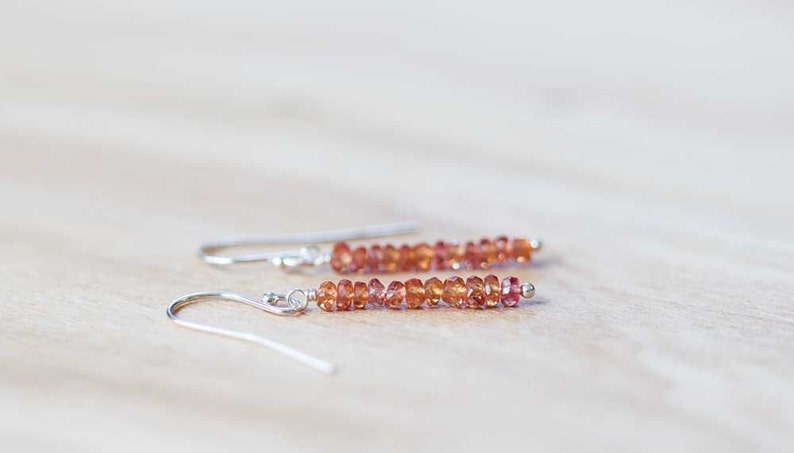 Simple Padparadscha Earrings, Delicate Orange Pink Gemstone Dangle Earrings, Rose Gold Filled or Sterling Silver Jewelry